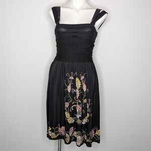 M Missoni Black Pink Yellow Floral Sleeveless Silk Knee Length Dress 6